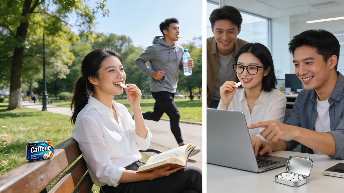 People enjoying caffeine gum, highlighting quick energy and focus in daily activities