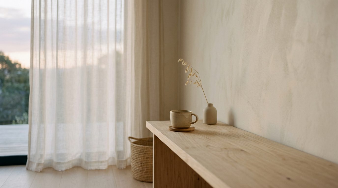 A calm, quiet interior corner at dawn