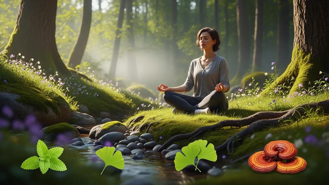 Person meditating in nature, symbolizing natural anxiety relief and relaxation