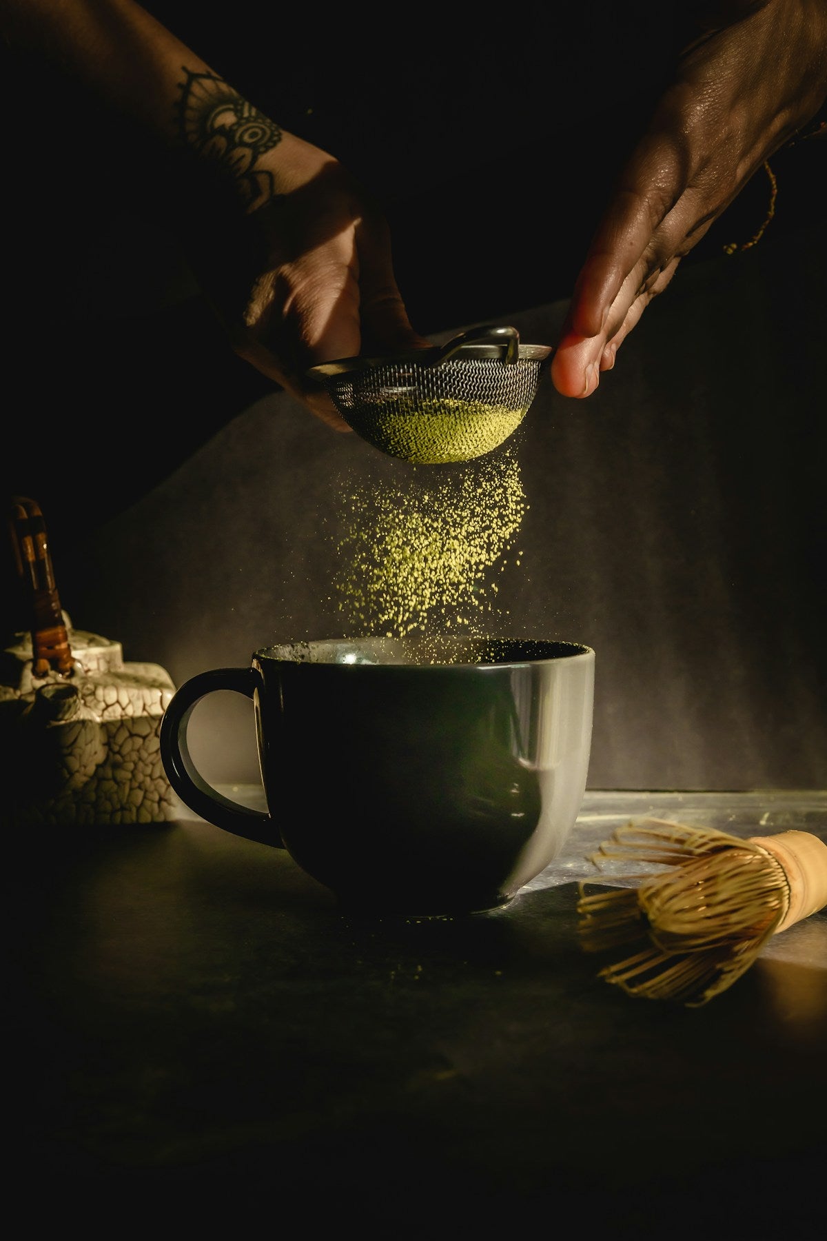 A freshly prepared cup of green tea