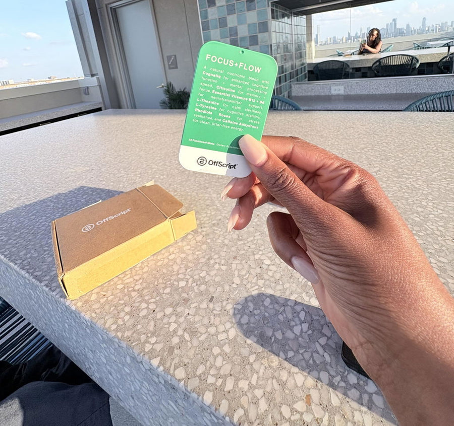 Rebbecca holding her FOCUS+FLOW tin, verified Judge.me review photo
