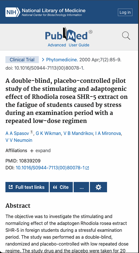 Less fatigue under stress — Phytomedicine (2000)
